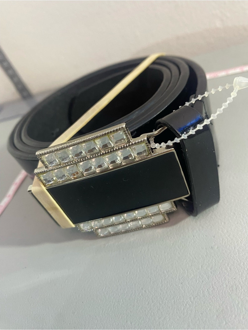 Chinese Laundry Black Rhinestone Accent Belt Rare M Size